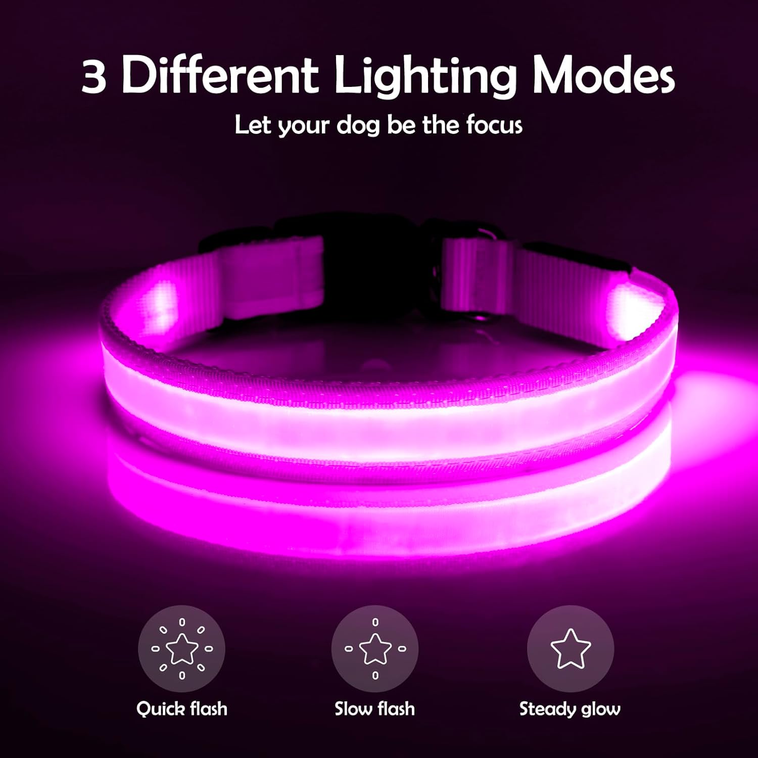LED Dog Collar, Light up Dog Collar Adjustable USB Rechargeable Super Bright Safety Light Glowing Collars for Dogs