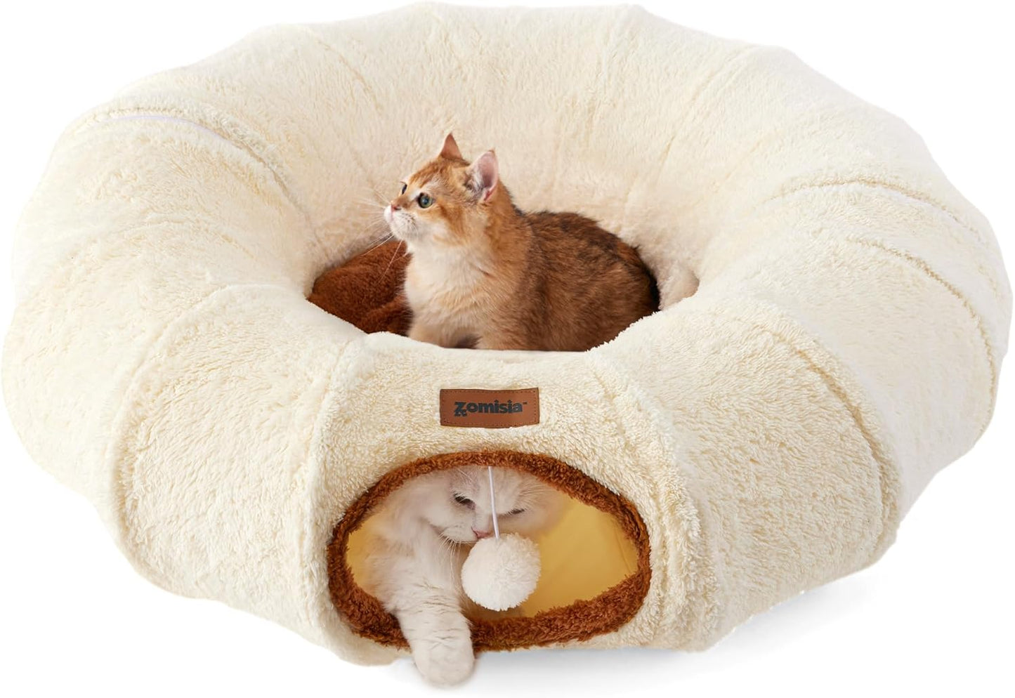 Cat Tunnel Bed for Indoor Cats, Cute Cat Donut Toy Tunnel for Small Large Cats, Peekaboo Pet Cave Play Tunnel Toy for Kitten/Rabbit,Beige