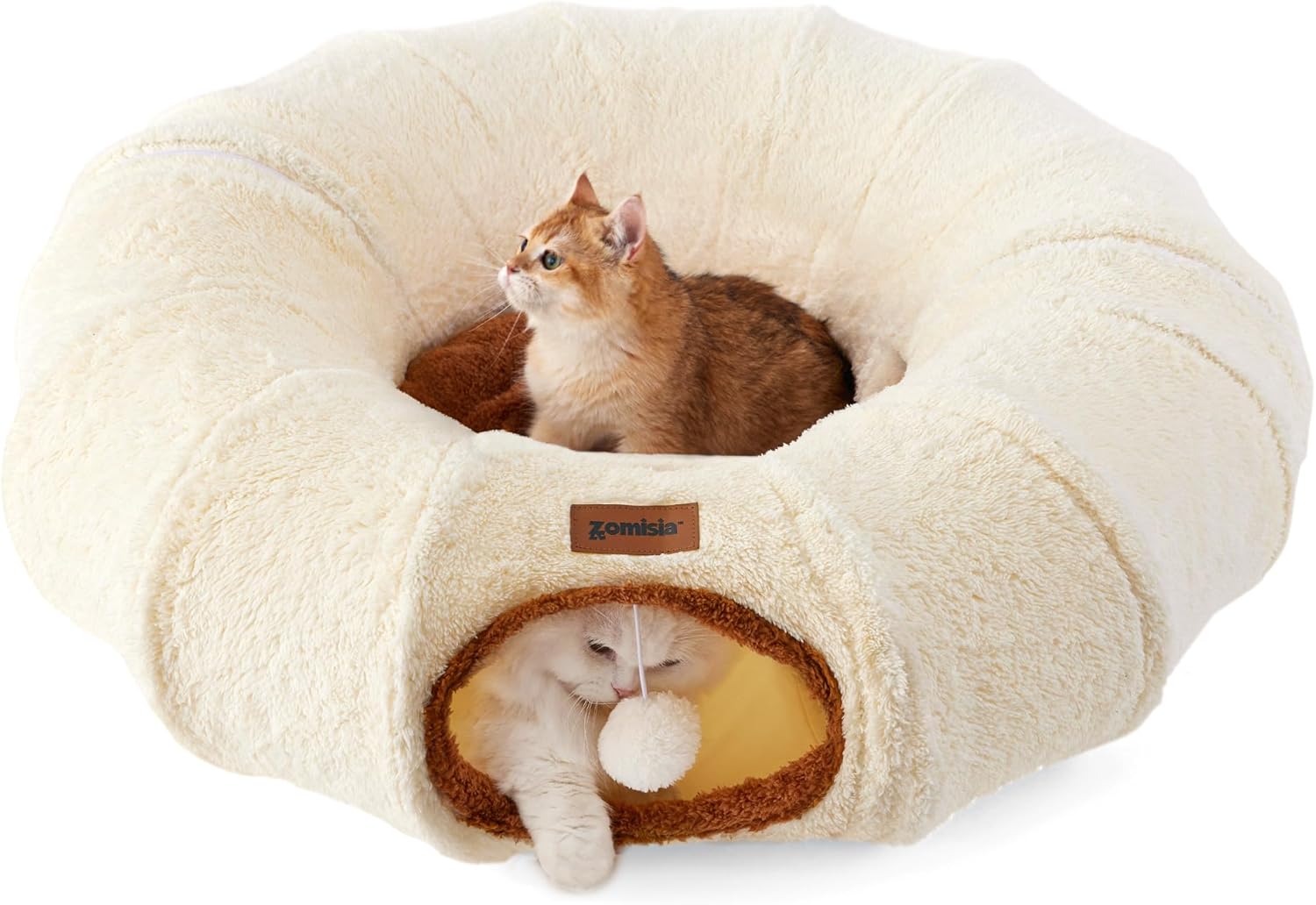Cat Tunnel Bed for Indoor Cats, Cute Cat Donut Toy Tunnel for Small Large Cats, Peekaboo Pet Cave Play Tunnel Toy for Kitten/Rabbit,Beige