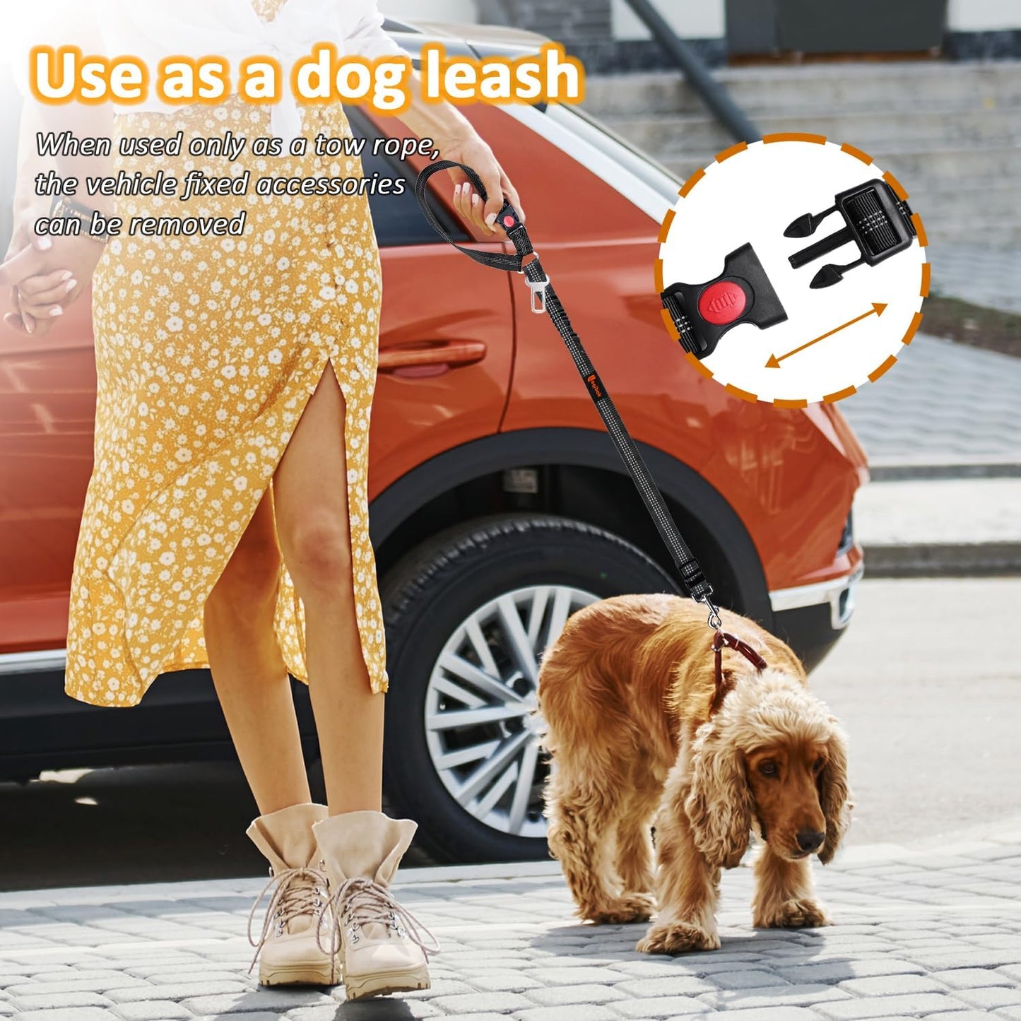 3-in-1 Dog Car Seat Belt Harness – Adjustable Reflective Headrest Tether & Retractable Bungee Safety Leash