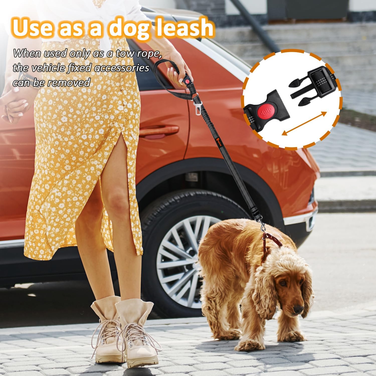 3-in-1 Dog Car Seat Belt Harness – Adjustable Reflective Headrest Tether & Retractable Bungee Safety Leash