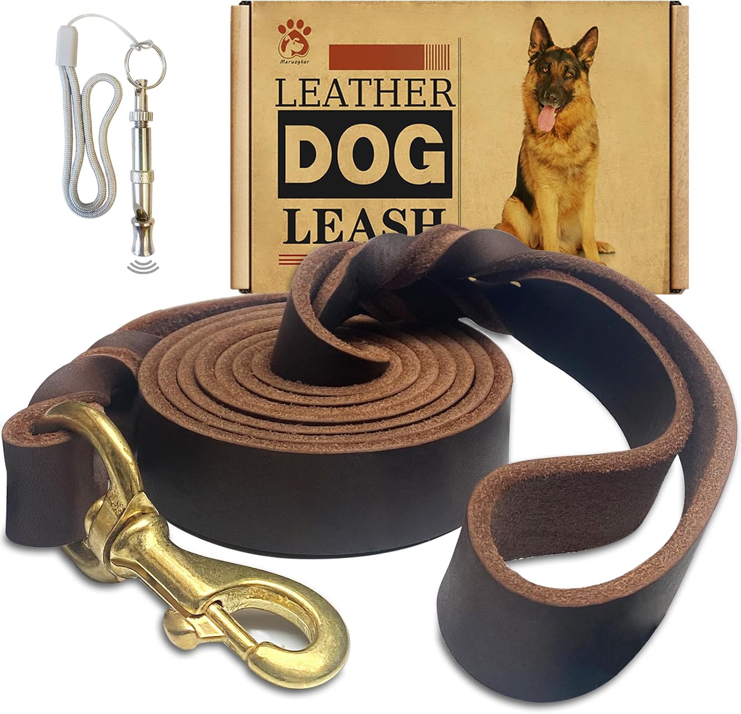 Leather Dog Leash 6Ft X 3/4 Inch,Strong Heavy Duty Genuine Leather Braided Dog Training Leash, Soft and Comfortable Leather Leash for Large Dogs, Medium Small Dogs (Brown, 6Ft*3/4In)