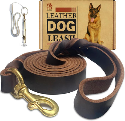 Leather Dog Leash 6Ft X 3/4 Inch,Strong Heavy Duty Genuine Leather Braided Dog Training Leash, Soft and Comfortable Leather Leash for Large Dogs, Medium Small Dogs (Brown, 6Ft*3/4In)