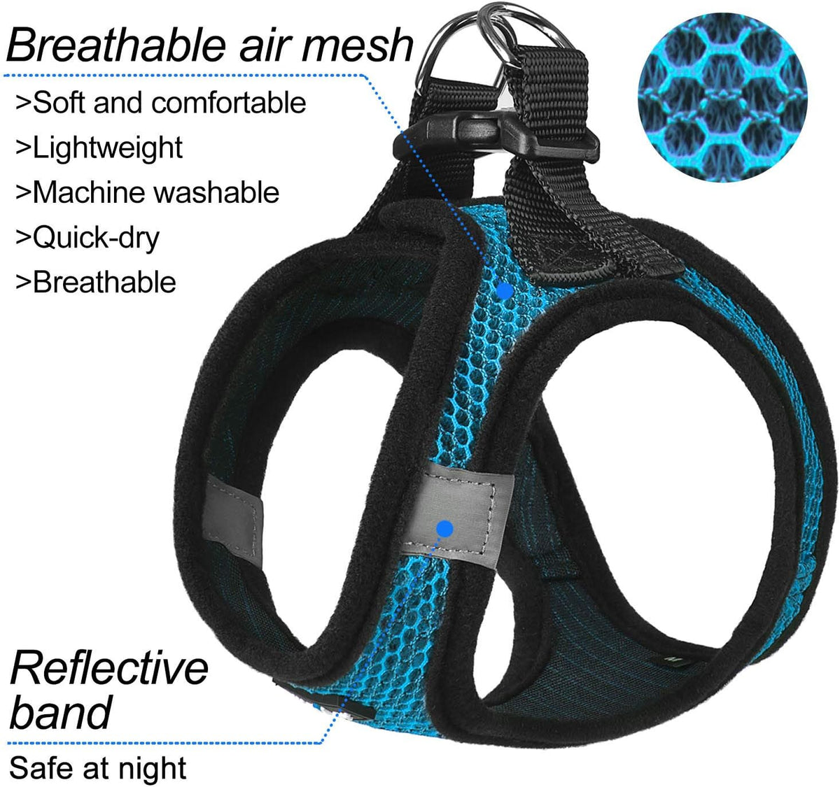 Dog Harness Step-In Breathable Puppy Cat Vest, X-Large, Blue
