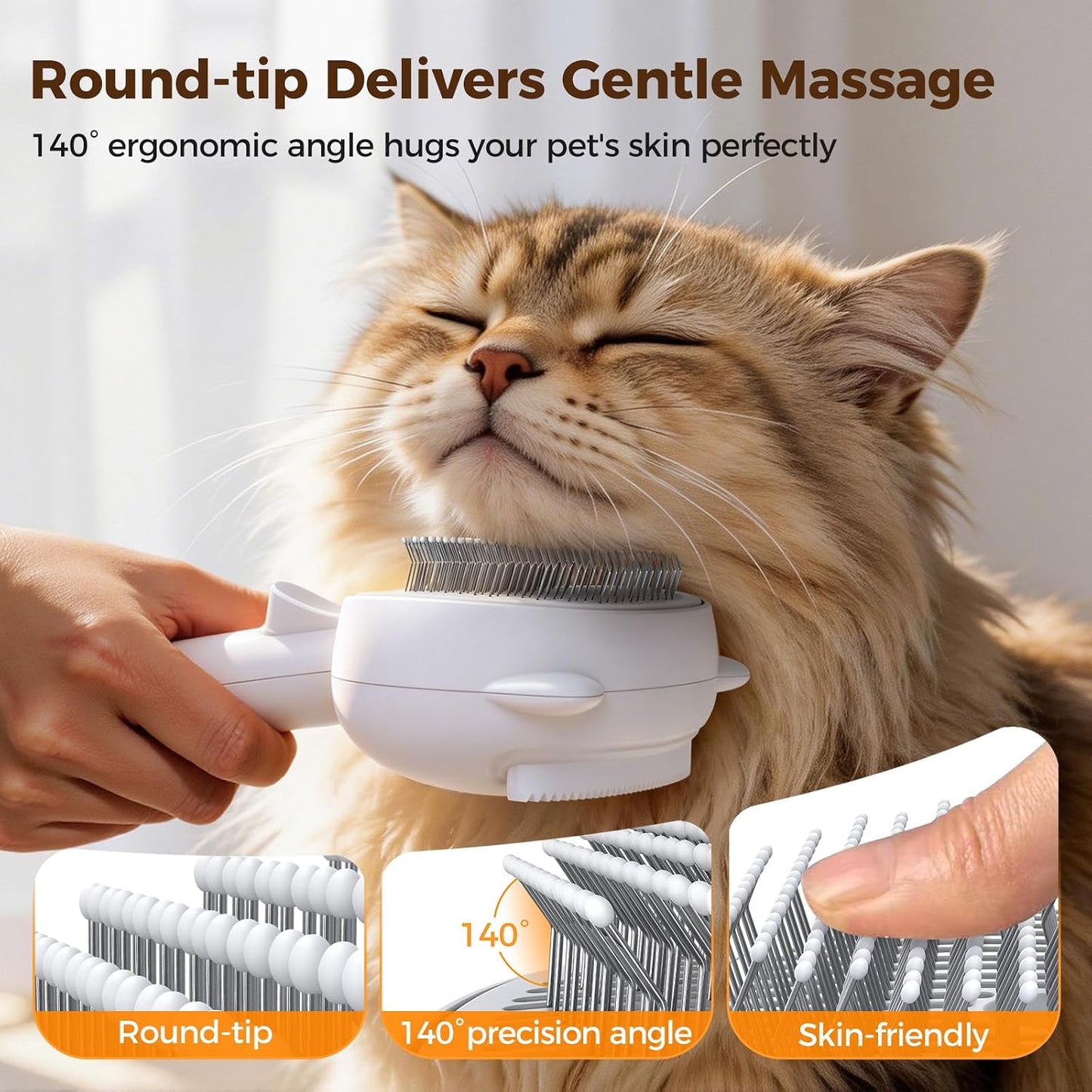 Self Cleaning Shedding Steam Cat Brush, Silicone Scraper Included