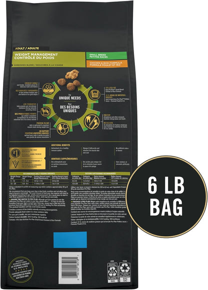 Small Breed Weight Management Dry Dog Food, Shredded Blend Chicken and Rice Formula - 6 Lb. Bag