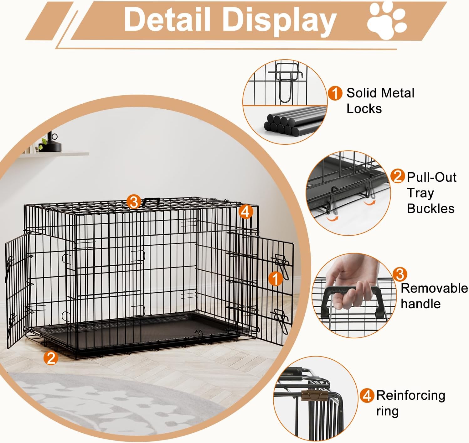 Dog Crate 36Inch Dog Cage Foldable Metal Kennel with Leakproof Tray Foldable Design Indoor Outdoor Use for Medium Dogs,Black