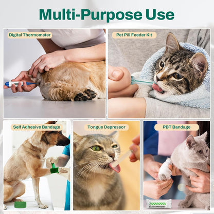 Pet First Aid Kit, Emergency Medical Supplies for Dogs & Cats, Safety Essentials Pack with Thermometer, Disposable Booties for Home, Hiking, Traveling & Camping