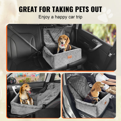 Dog Car Seat, Dog Booster Seat for Car with a Storage Pocket, Clip-On Safety Leash, Sponge and PP Cotton Filling, Dog Car Bed for Small & Medium Dog up to 40Lbs, Gray