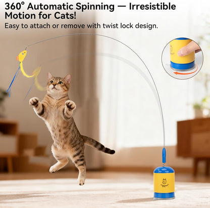 Interactive Automatic Cat Teaser Wand Toy with Strong Suction Cup, 70Cm Flexible Wire & DIY Bending Design, Rechargeable Cat Exercise Toy with Auto Timer for Indoor Cats(Blue)