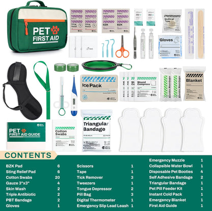 Pet First Aid Kit, Emergency Medical Supplies for Dogs & Cats, Safety Essentials Pack with Thermometer, Disposable Booties for Home, Hiking, Traveling & Camping