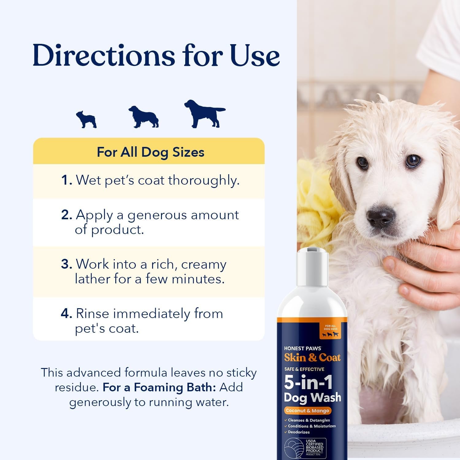 Honest Paws Dog Shampoo and Conditioner - Premium Dog Wash for Allergies and Dry, Itchy, Moisturizing for Sensitive Skin - Sulfate Free, Plant Based, All Natural - Coconut & Mango -16 Fl Oz