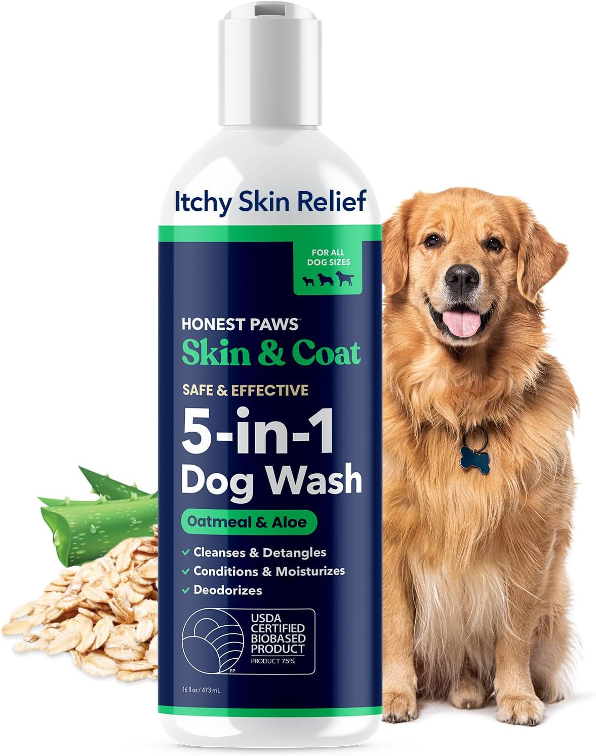Honest Paws Dog Shampoo and Conditioner - Premium Dog Wash for Allergies and Dry, Itchy, Moisturizing for Sensitive Skin - Sulfate Free, Plant Based, All Natural - Coconut & Mango -16 Fl Oz