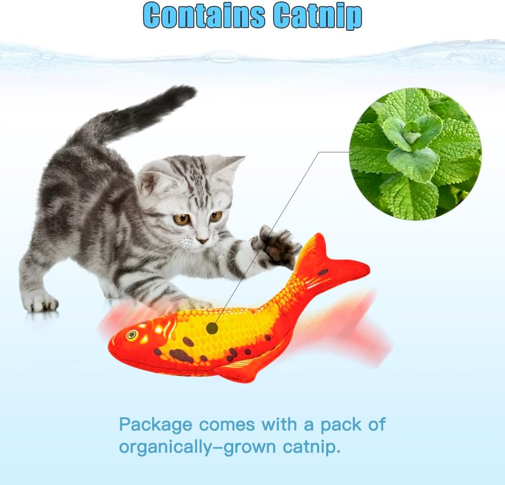 2 Pack 9" Floppy Fish Cat Toys with Silvervine and Catnip for Indoor Cats, Interactive Automatic Flopping Fish Cat Kicker Toys