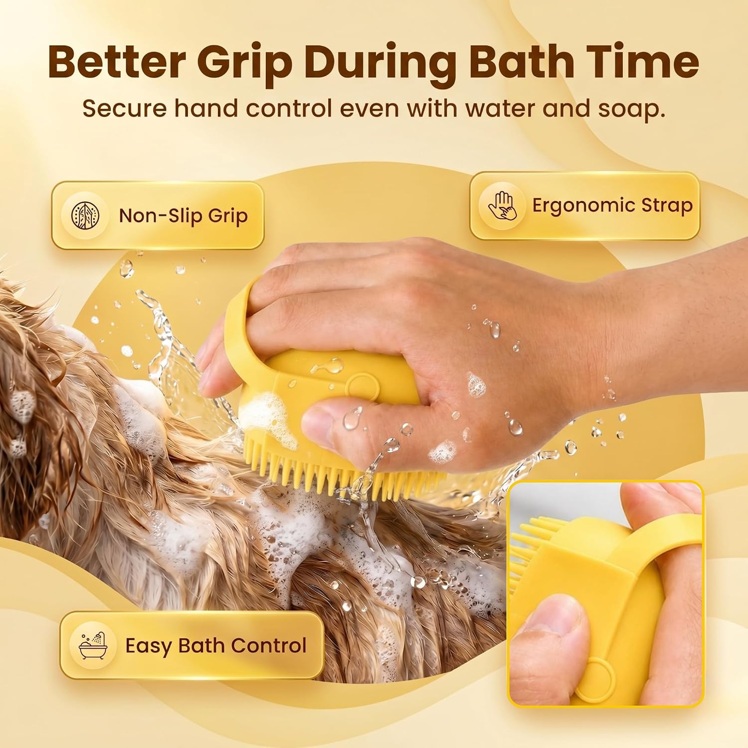 Pet Shampoo Brush, 2-In-1 Silicone Bath Brush with Soap Dispenser for Dogs & Cats
