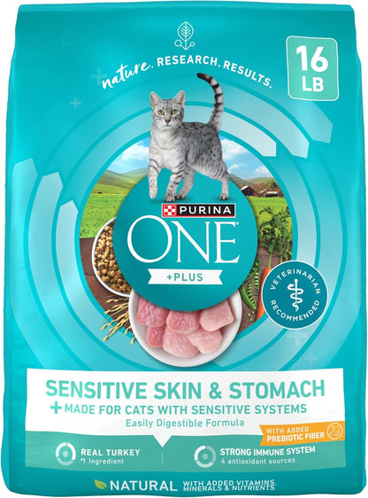 Purina ONE Sensitive Stomach, Sensitive Skin, Natural Dry Cat Food, +Plus Sensitive Skin and Stomach Formula 