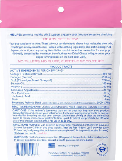 Omega Skin and Coat Chews for Dogs - Dog Skin and Coat Supplement for Healthy, Shiny Fur, Reduce Shedding and Dry Spots - Made with Omega 3 Fish Oil and Wild-Caught Salmon Oil - 30 Chews