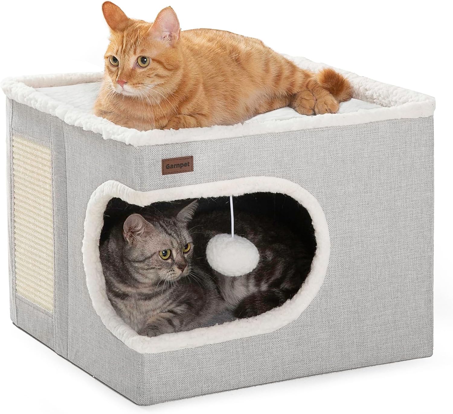 Cat Bed for Indoor Cats Cube House, Covered Cat Cave Beds & Furniture with Scratch Pad and Hideaway Tent, Cute Modern Cat Condo for Multi Small Pet Large Kitten Kitty, Green