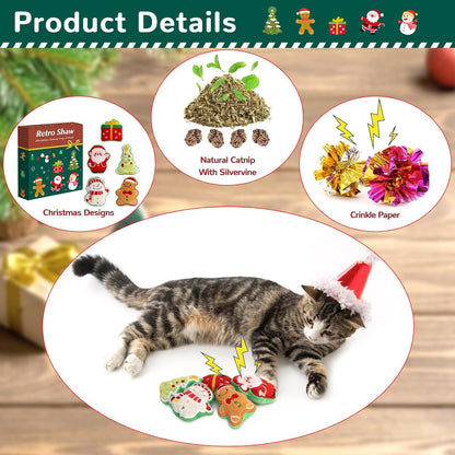 5Pcs Christmas Cat Toys, Crinkly Xmas Catnip Toys for Indoor Cats Kitty Kicker, Interactive Cat Nip Chew Teeth Cleaning Kitten Toy for All Breeds