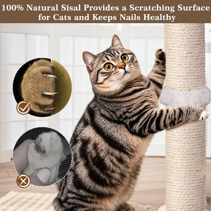 Cat Scratching Post, Sisal, Interactive Furniture Toys for Indoor Cats Adults, 2 Mounting Methods Scratcher Tree Tower with Hanging and Ball Track