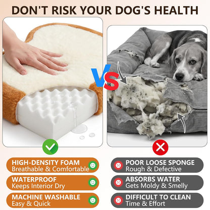 Toast Shaped Dog Bed Mats with Orthopedic Foam, Machine Washable Non-Slip Pet Bed