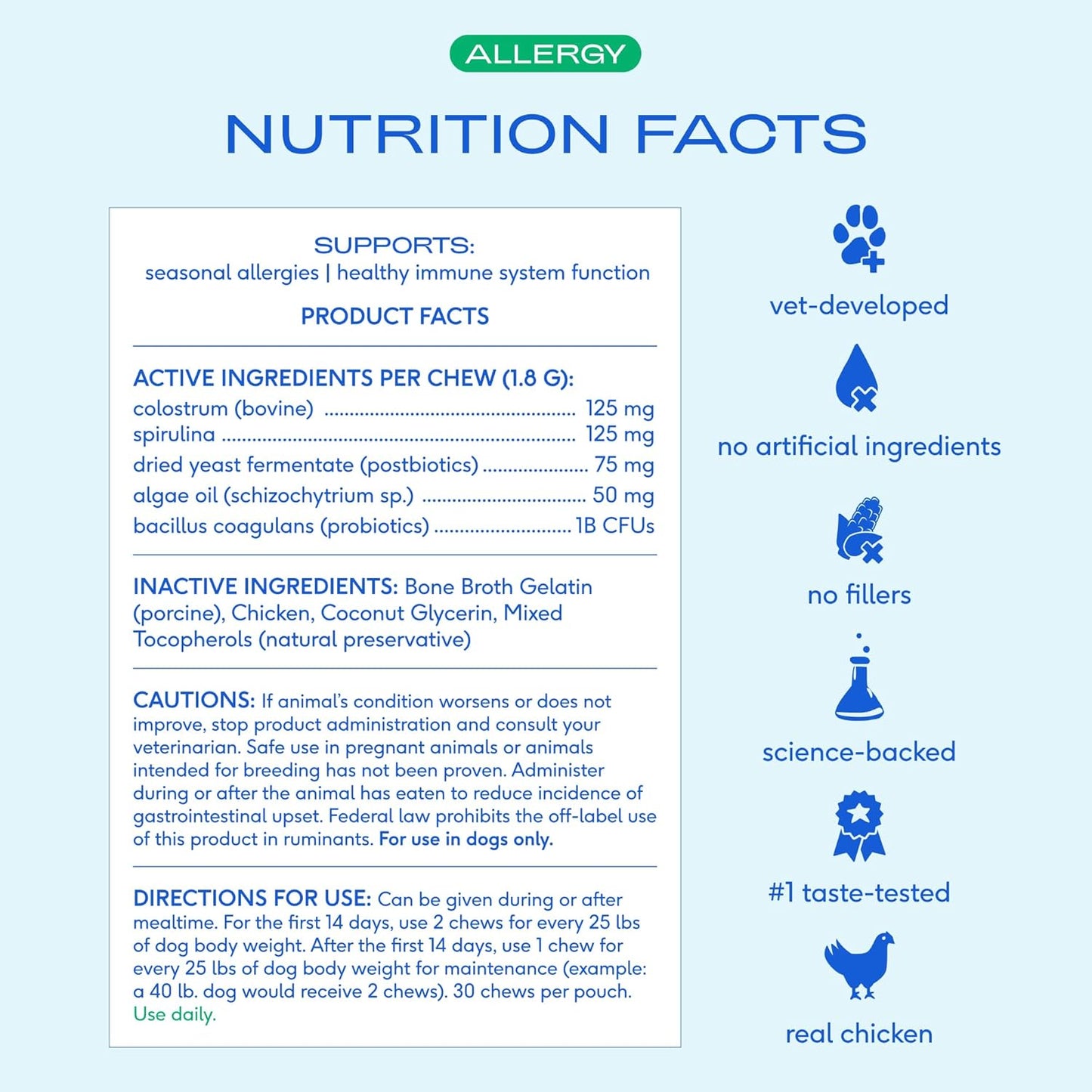 Dog Allergy Chews - Dog Allergy Relief with Probiotics and Colostrum for Itchy Skin Relief to Support Seasonal Allergy and Healthy Immune System - All Natural Anti-Histamine - 30 Chews