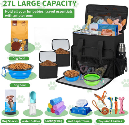 Large Dog Travel Bag for Supplies with Food Bowl