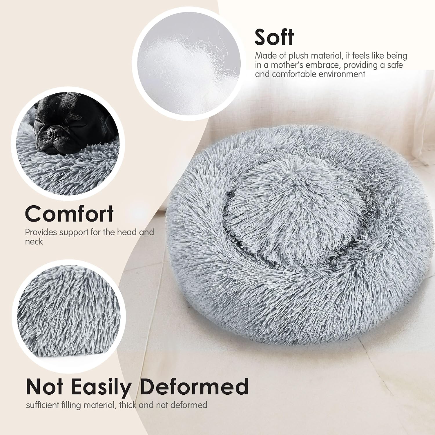 Calming Indoor Donut Bed for Dogs & Cats   