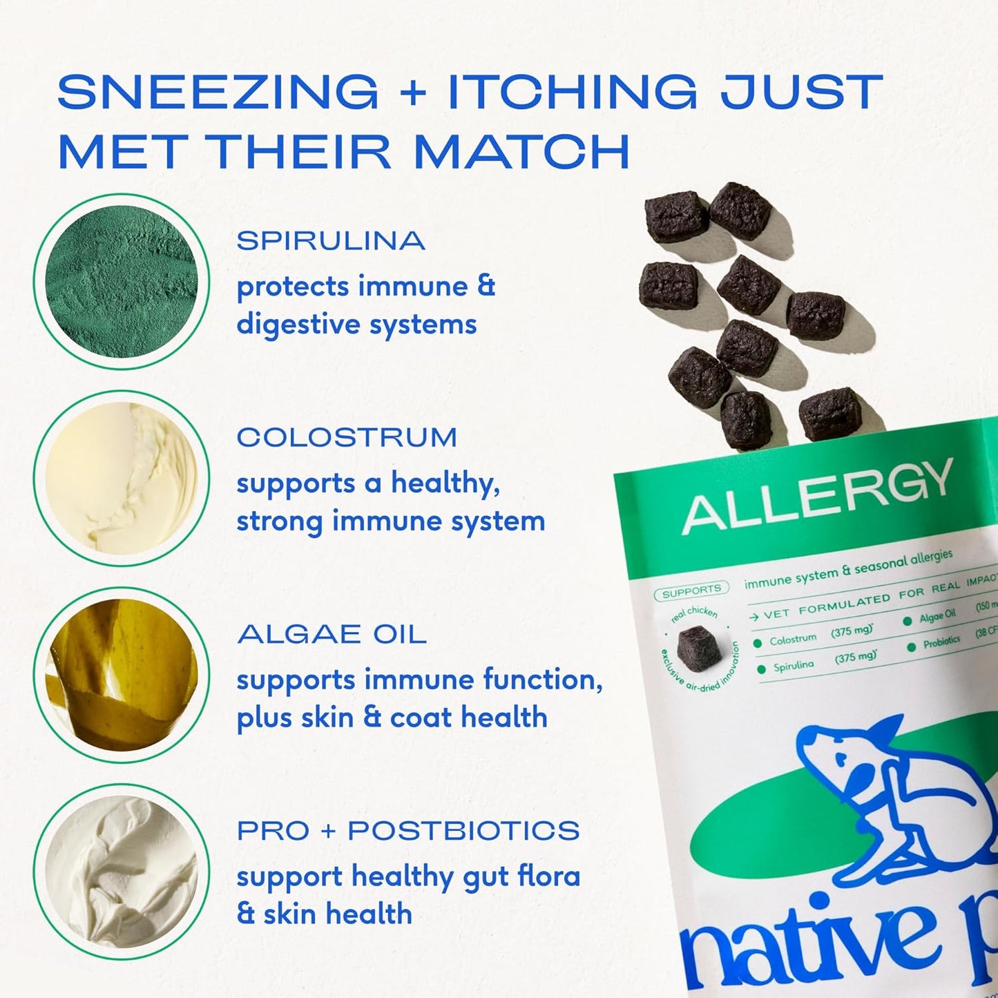 Dog Allergy Chews - Dog Allergy Relief with Probiotics and Colostrum for Itchy Skin Relief to Support Seasonal Allergy and Healthy Immune System - All Natural Anti-Histamine - 30 Chews