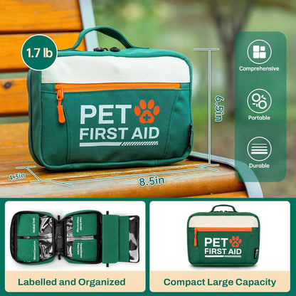 Pet First Aid Kit, Emergency Medical Supplies for Dogs & Cats, Safety Essentials Pack with Thermometer, Disposable Booties for Home, Hiking, Traveling & Camping