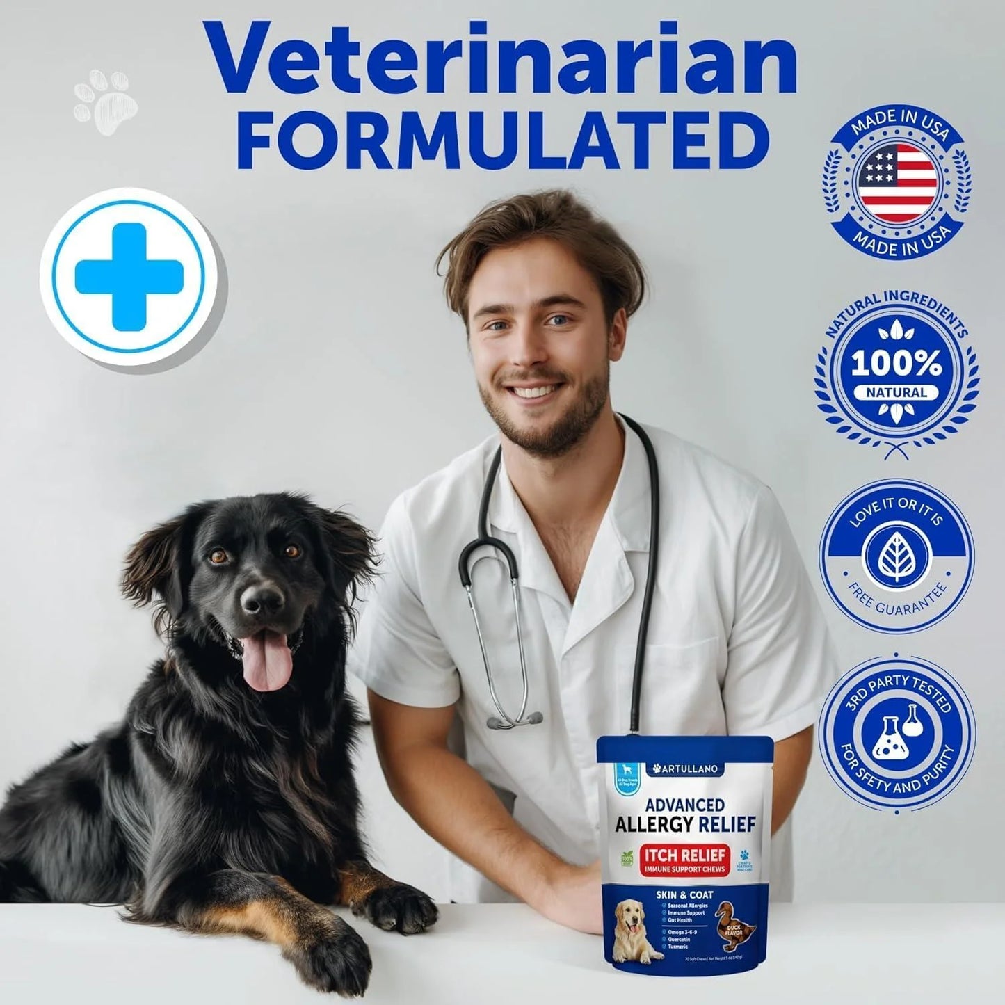 Dog Allergy & Itch Relief Chews with Omega-3 Fish Oil/ Seasonal  & Skin Support