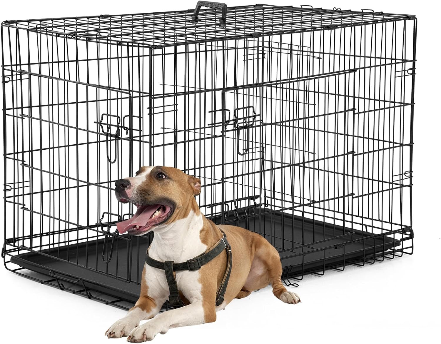 Dog Crate 36Inch Dog Cage Foldable Metal Kennel with Leakproof Tray Foldable Design Indoor Outdoor Use for Medium Dogs,Black