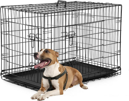 Dog Crate 36Inch Dog Cage Foldable Metal Kennel with Leakproof Tray Foldable Design Indoor Outdoor Use for Medium Dogs,Black