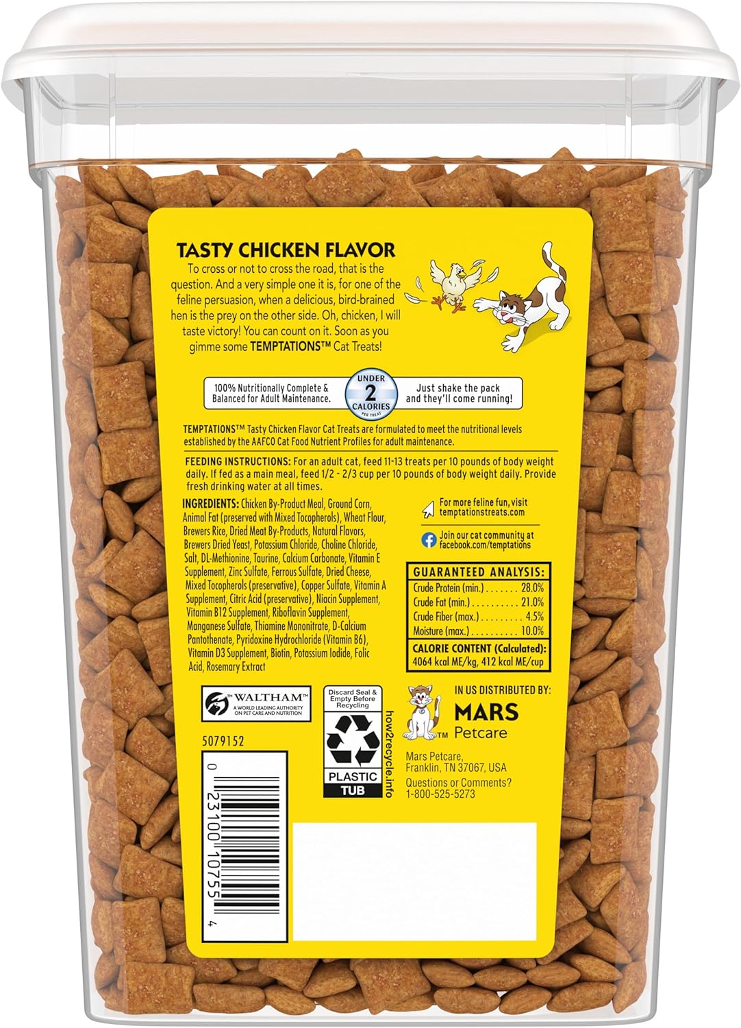 Temptations Cat Treats Classic Crunchy and Soft Cat Treats, Tasty Chicken Flavor, 16 Oz. Tub