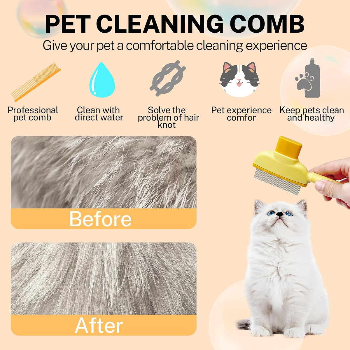 2 PCS Flea Comb for Cats Dogs Brush for Shedding Pet Hair Removal Comb with Long & Short Stainless Steel Teeth for Deshedding