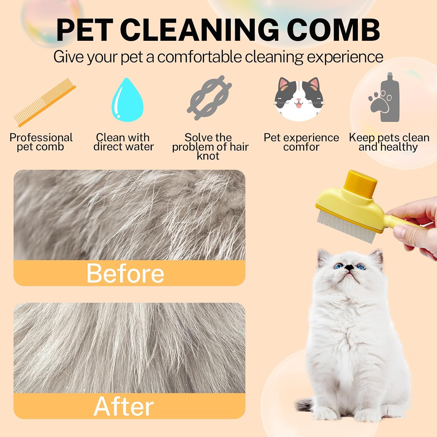 2 PCS Flea Comb for Cats Dogs Brush for Shedding Pet Hair Removal Comb with Long & Short Stainless Steel Teeth for Deshedding
