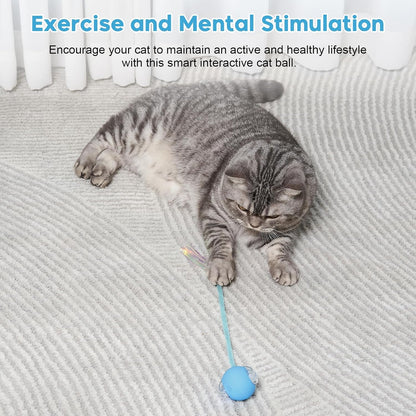 Interactive Cat Toy for Indoor Cats & Dogs, Agile Moving Cat Ball with Elastic Mesh Tail, Rechargeable Enrichment Toy, Smart Automatic Rolling Pet Ball Toy for  Dogs & Cats (Blue)