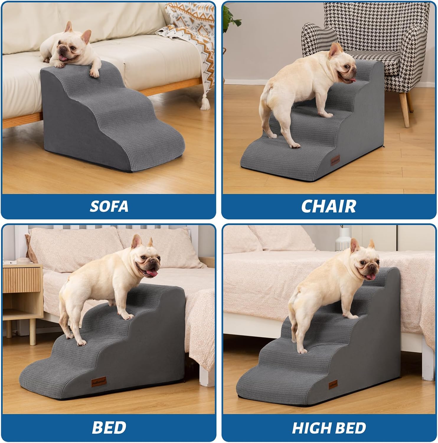 Dog Steps for Bed or Couch,3 & 4-Step Pet Stairs Ramp 