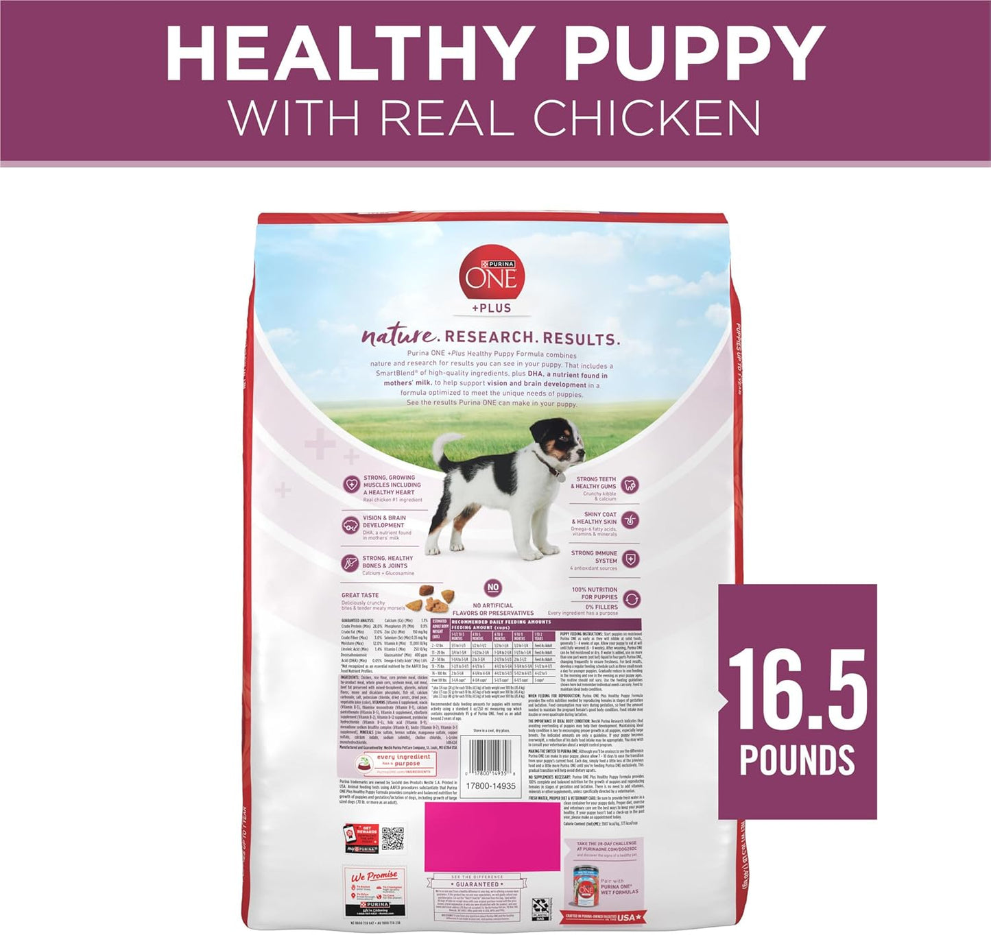 Purina ONE plus Healthy Puppy Formula High Protein Natural Dry Puppy Food with Added Vitamins, Minerals and Nutrients - 16.5 Lb. Bag