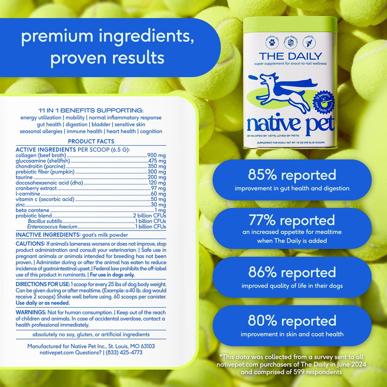 Dog Vitamins & Supplements - 11-In-1 Vitamin Powder for Dog Food Topper - Collagen, Glucosamine, Probiotics, Omega & More- Supports Healthy Gut, Mobility & Overall Health - 30 Scoops