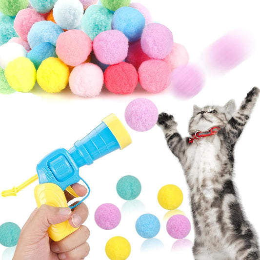 31Pcs Cat Ball Toy Launcher, Cat Balls Fetch Toy,30Pcs Plush Fuzzy Ball Launcher 