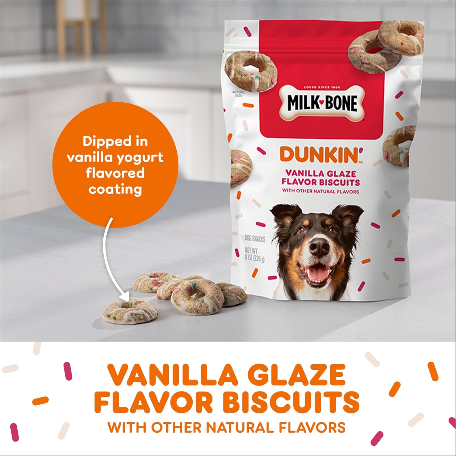 Dunkin' Vanilla Glaze Flavor Dog Biscuits with Other Natural Flavors, 8 Oz Bag