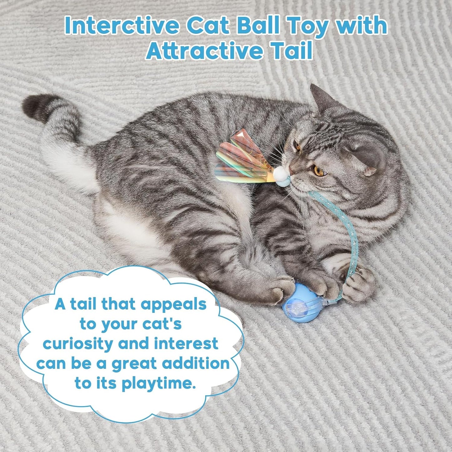 Interactive Cat Toy for Indoor Cats & Dogs, Agile Moving Cat Ball with Elastic Mesh Tail, Rechargeable Enrichment Toy, Smart Automatic Rolling Pet Ball Toy for  Dogs & Cats (Blue)