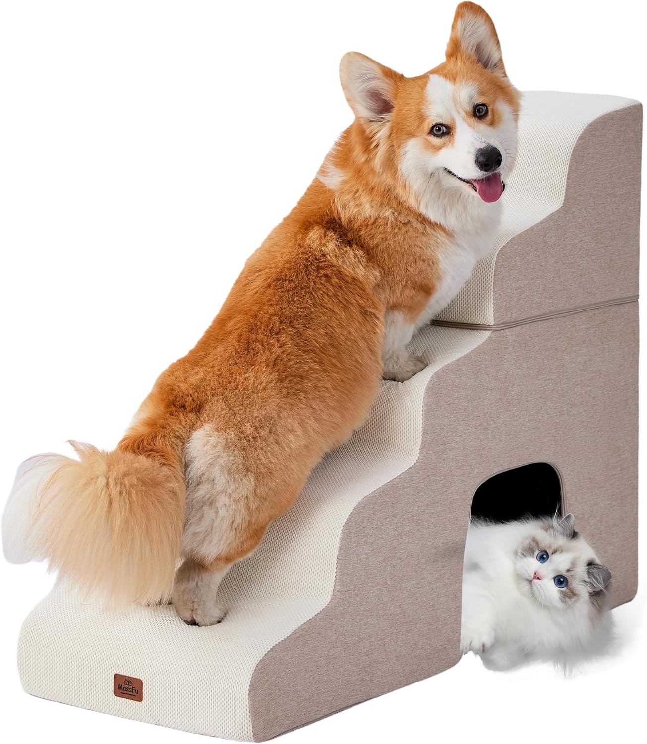 Curved Dog Stairs Ramp for High Beds 28.7" H, 5-Step Dog Steps for Small Dogs and Cats, Pet Stairs for High Bed Climbing, Non-Slip Balanced Pet Step