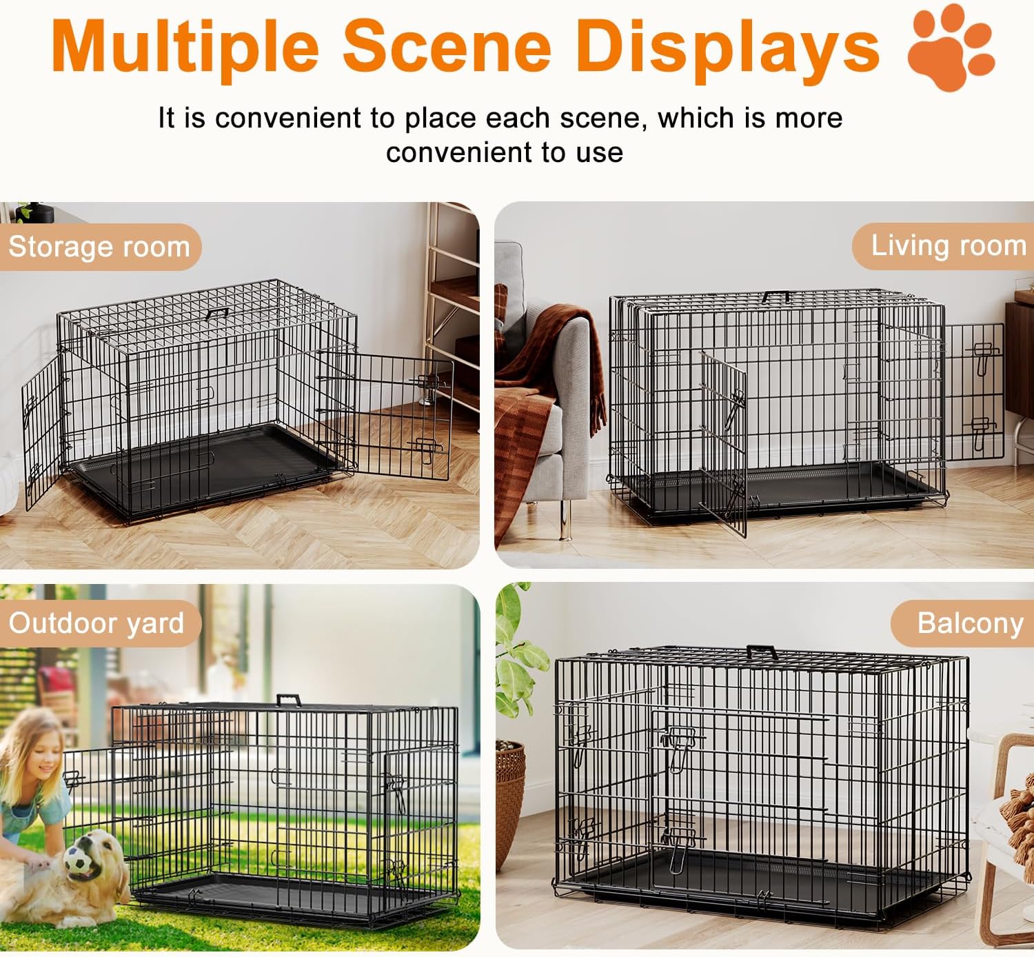 Dog Crate 36Inch Dog Cage Foldable Metal Kennel with Leakproof Tray Foldable Design Indoor Outdoor Use for Medium Dogs,Black