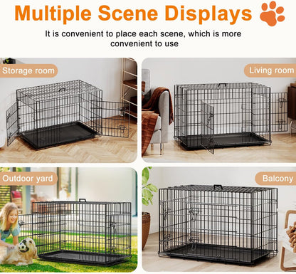 Dog Crate 36Inch Dog Cage Foldable Metal Kennel with Leakproof Tray Foldable Design Indoor Outdoor Use for Medium Dogs,Black
