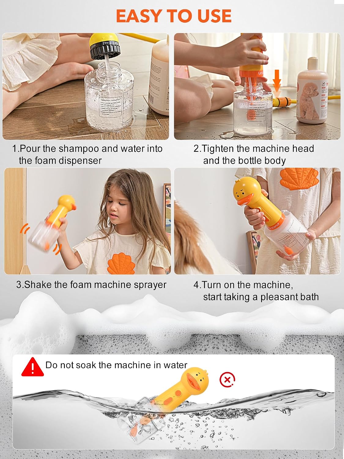 Dog Foaming Soap Dispenser, Automatic Electric Dog Shampoo Foamer Sprayer, Rechargeable Ducky Foaming Dog Shampoo Sprayer for Dog and Cat Bathing