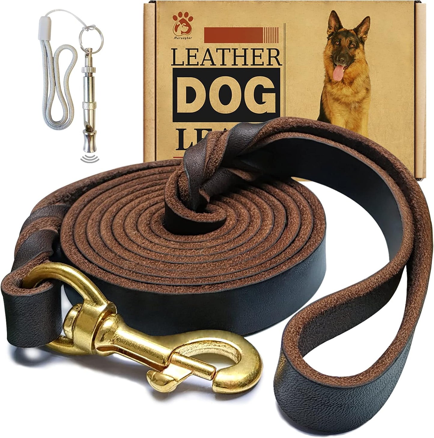 Leather Dog Leash 6Ft X 3/4 Inch,Strong Heavy Duty Genuine Leather Braided Dog Training Leash, Soft and Comfortable Leather Leash for Large Dogs, Medium Small Dogs (Brown, 6Ft*3/4In)