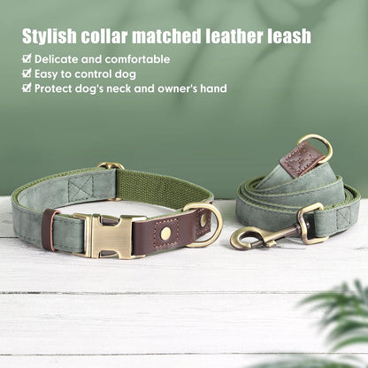 Soft PU Leather Dog Collars for Medium Dogs,Classic Adjustable Dog Collars with Quick Release Metal Buckle,Easy Clean and Comfortable with Nylon Lining,Green,M Neck 13-19"