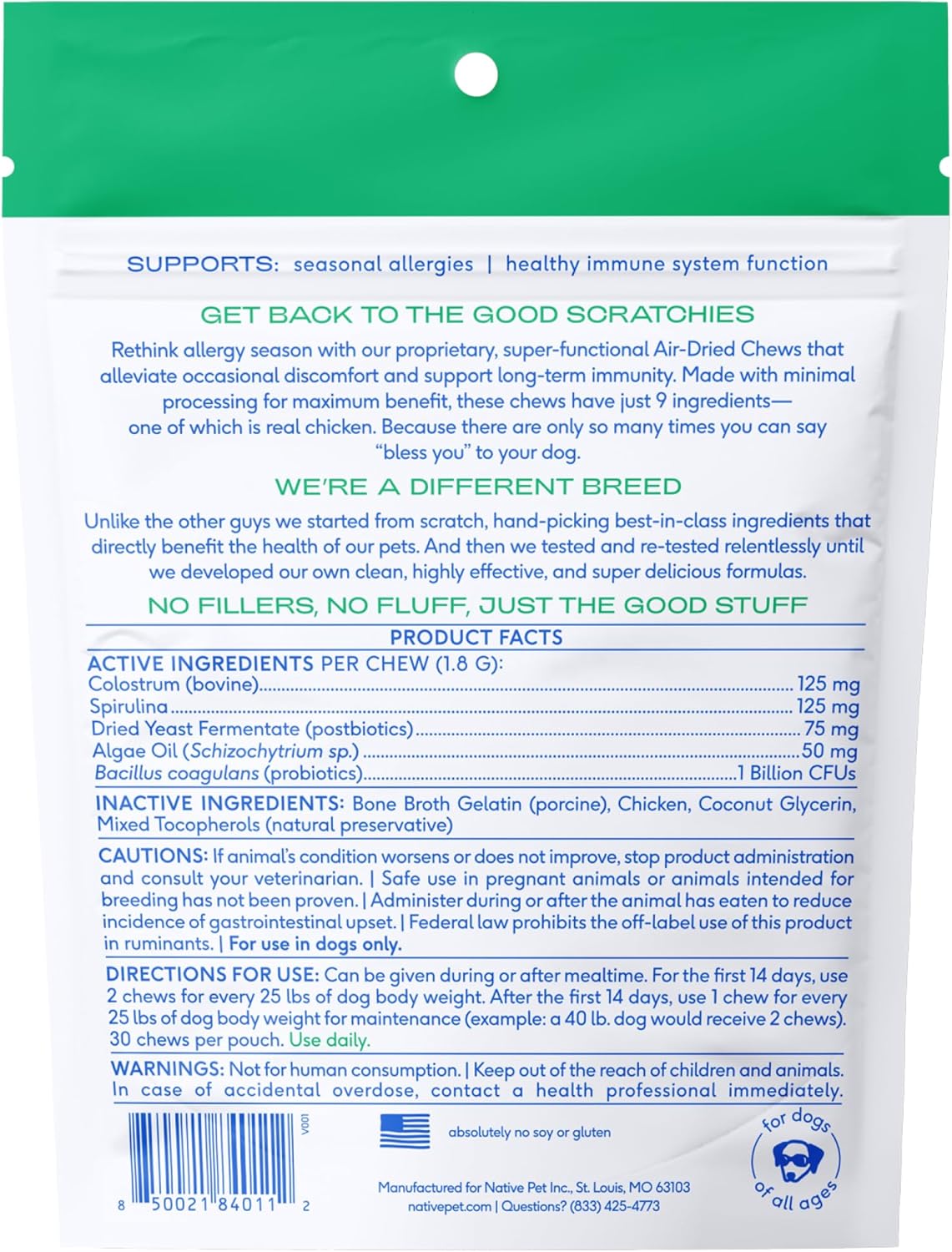 Dog Allergy Chews - Dog Allergy Relief with Probiotics and Colostrum for Itchy Skin Relief to Support Seasonal Allergy and Healthy Immune System - All Natural Anti-Histamine - 30 Chews